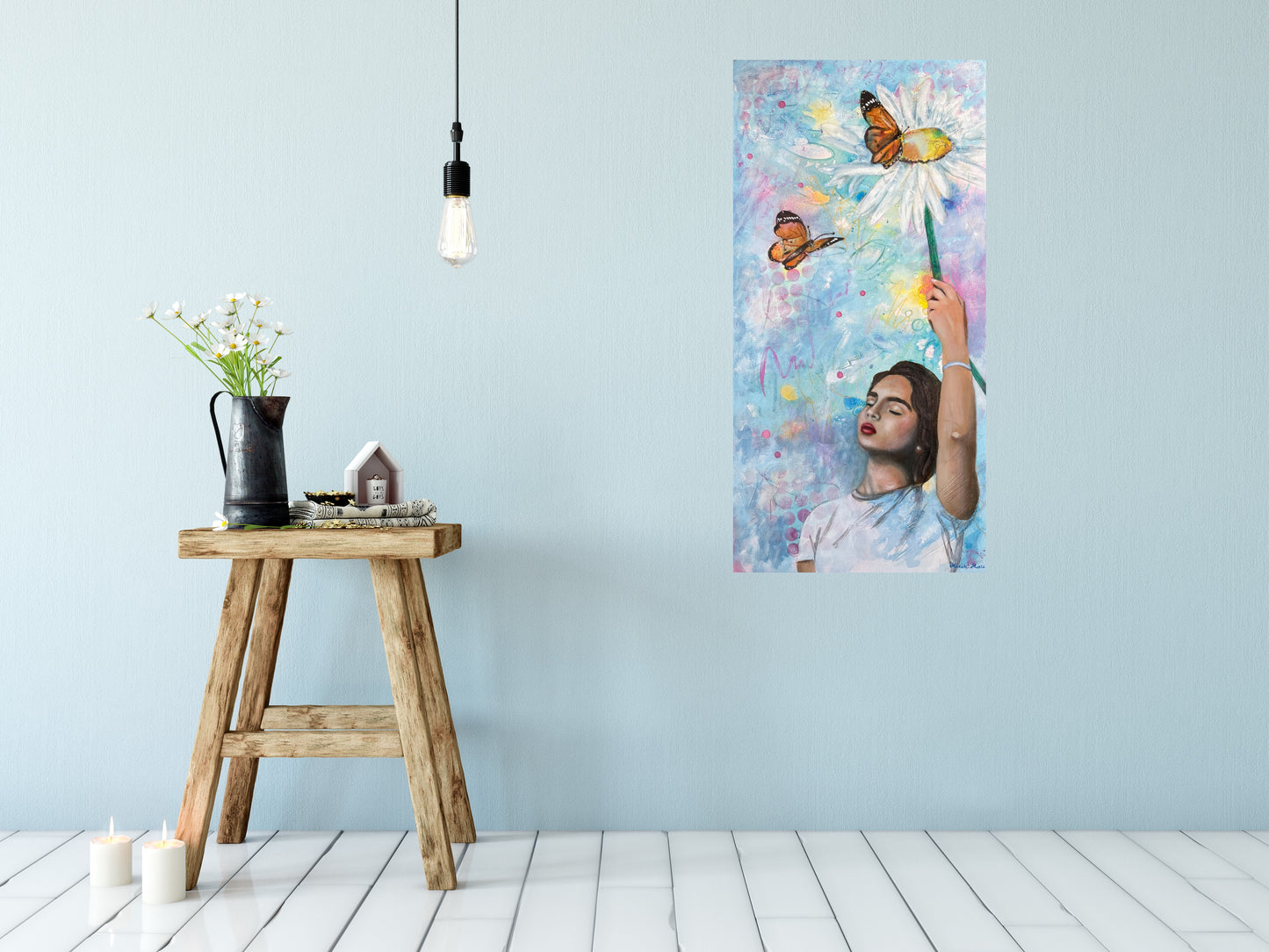 Sunshine and Daisies - Butterfly Art Painting on Canvas