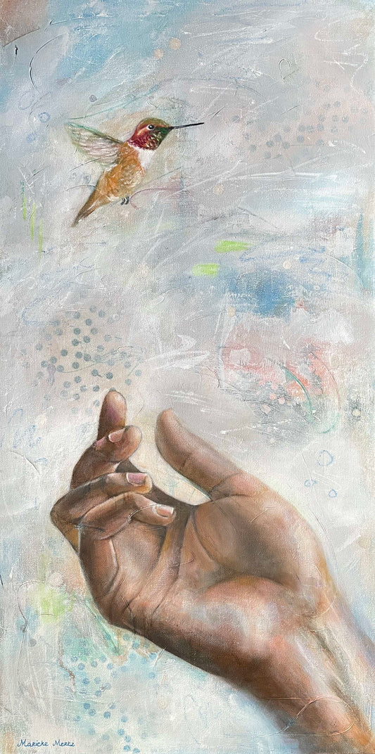 Touch of Joy - Hummingbird Painting on Canvas